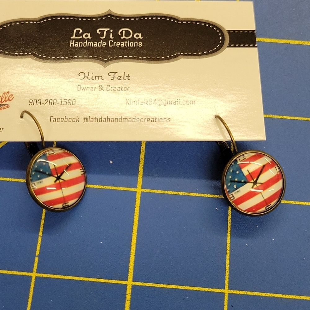 Patriotic Flag USA Red White & Blue Earrings